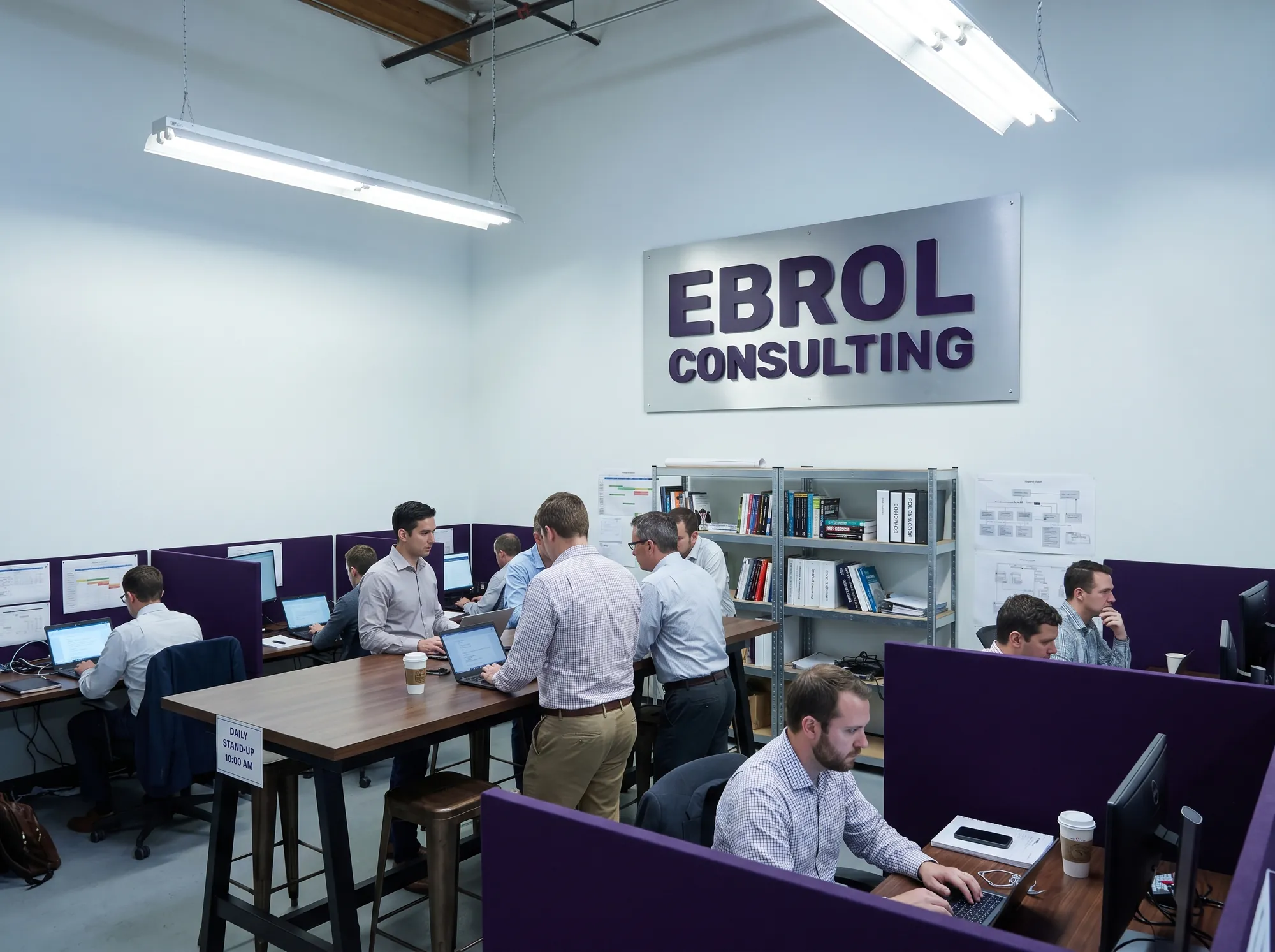 Ebrol Customer-Site Working Room (Environmental) — A working customer-site working room build-out for working multi-week consulting engagements — working privacy-screened working desks, working policy-as-code reference shelf, working scheduled working stand-up working table.