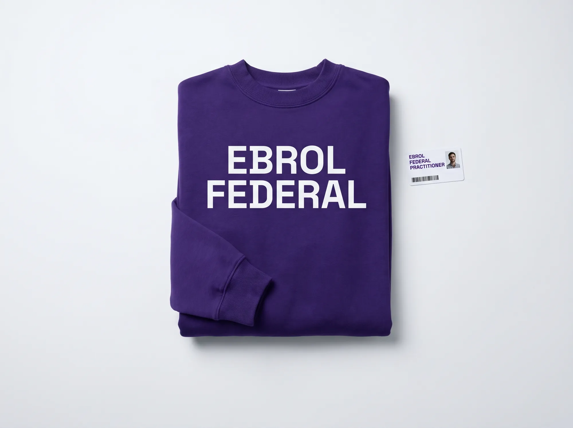 Ebrol Federal Practitioner Pullover (Apparel) — A working public-sector practitioner pullover — deep violet (#2A1240) heavyweight cotton with EBROL FEDERAL printed in cool near-white (#FAFAFB) Space Grotesk bold caps across the chest.